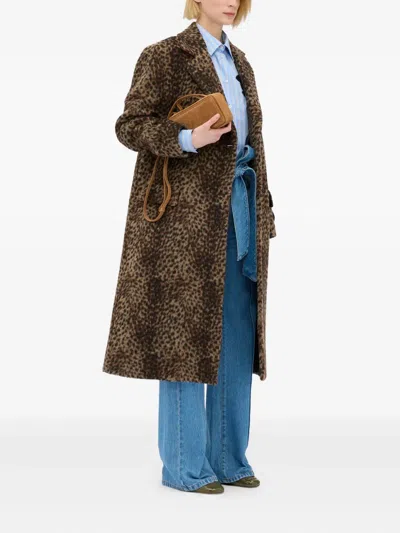 Msgm Leopard-print Double-breasted Coat In Brown