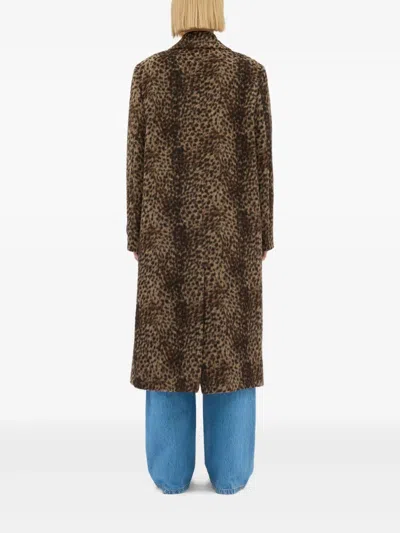 Msgm Leopard-print Double-breasted Coat In Brown