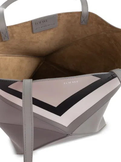 Loewe Women Puzzle Fold Square Medium Leather Tote In Gray