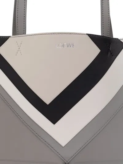 Loewe Women Puzzle Fold Square Medium Leather Tote In Gray
