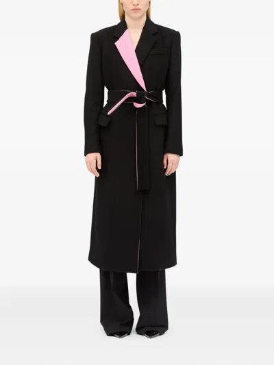Msgm Double-breasted Belted Coat In Black