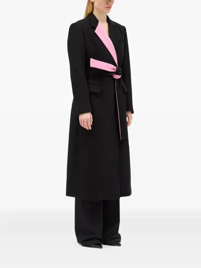 Msgm Double-breasted Belted Coat In Black