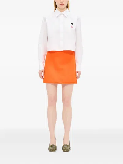 Msgm Button-fastening Mini Skirt In Orange
