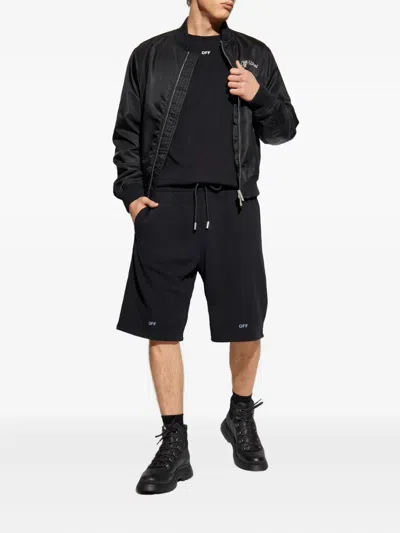 Off-white Casual Cotton Bermuda Shorts With Graphic Print In Black