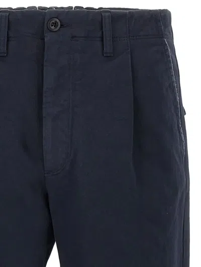 Incotex Cotton Trousers With Pleated Front And Pockets In Blue