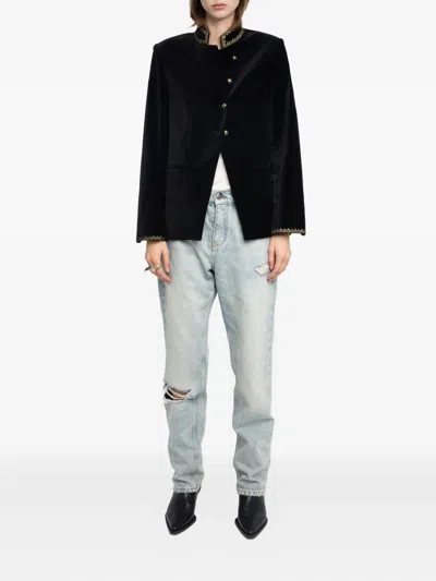 Zadig & Voltaire Womens Black Verysa Embroidered Velvet Blazer In Black