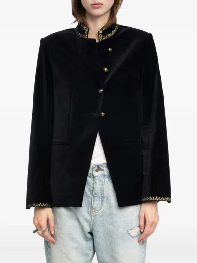 Zadig & Voltaire Womens Black Verysa Embroidered Velvet Blazer In Black