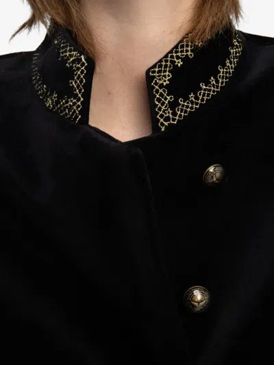 Zadig & Voltaire Womens Black Verysa Embroidered Velvet Blazer In Black