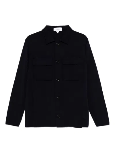 Lardini Knitted Jacket With Collared Front Pockets In Black