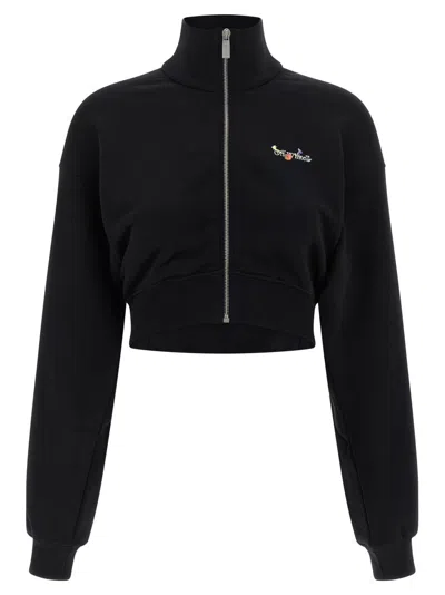 Off-white Floral Print Cropped Sweatshirt With High Collar In Black