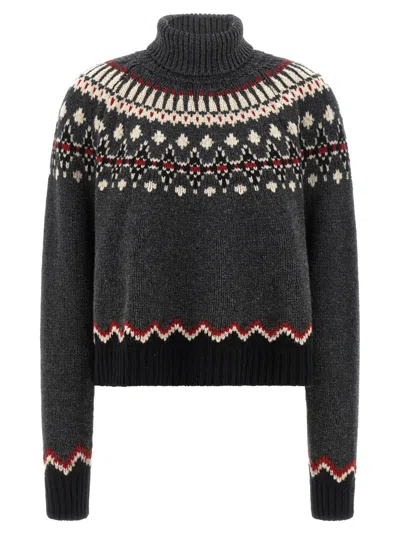 Alanui Grey Fair Isle Patterned Turtleneck Jumper In Gray