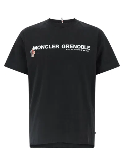 Moncler Midnight Blue Stretch Cotton T-shirt In Black