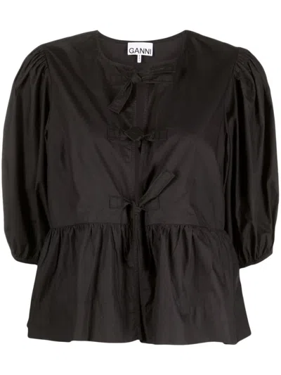 Ganni Cotton Poplin Peplum Blouse In Black
