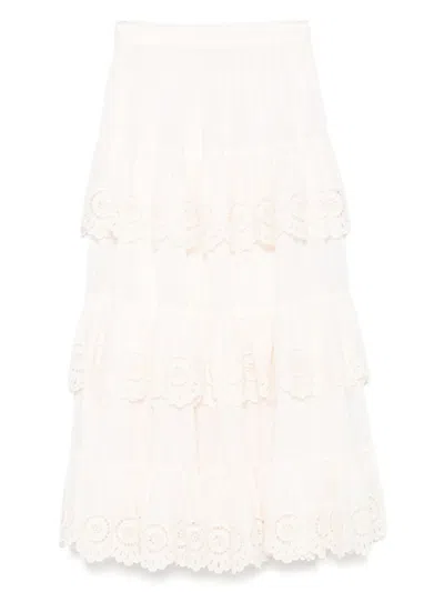 Zimmermann Lucky Embroidered Midi Skirt In White