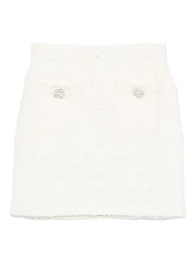 Self-portrait Midi Skirt With Decorative Buttons And Pockets In White