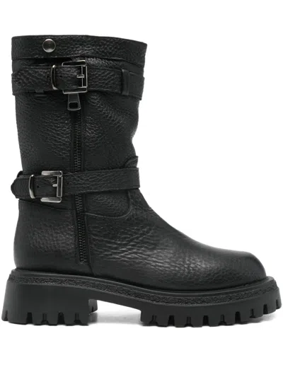 Gisel Moire Norvegia Low Heels Ankle Boots In Black