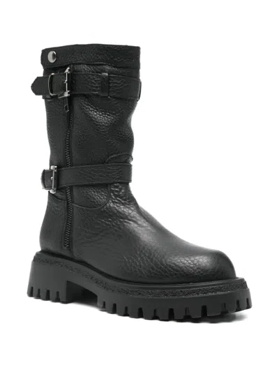 Gisel Moire Norvegia Low Heels Ankle Boots In Black