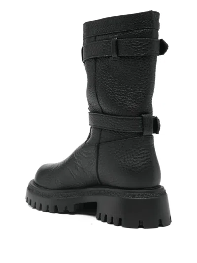 Gisel Moire Norvegia Low Heels Ankle Boots In Black