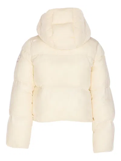Elisabetta Franchi Milk Velvet Hooded Down Jacket In Neutral