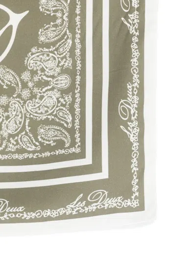 Les Deux Square Paisley Patterned Scarf Border Design In Green