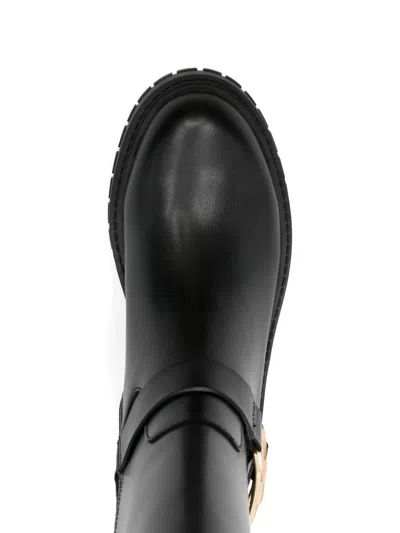 Liu •jo Mid-calf Black Boots With Gold-tone Buckle In Black