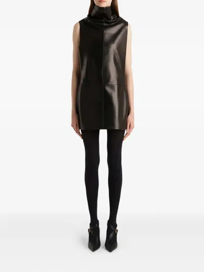 Khaite Daria Turtleneck Leather Mini Dress In Black