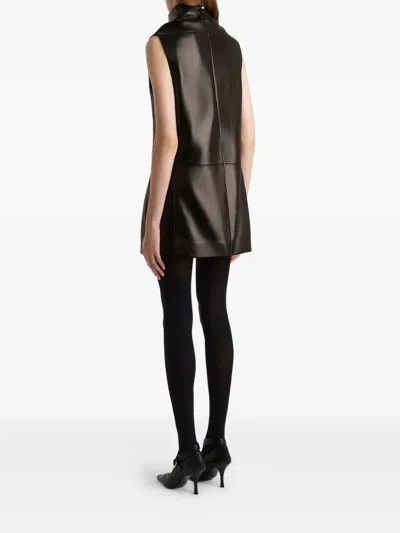 Khaite Daria Turtleneck Leather Mini Dress In Black
