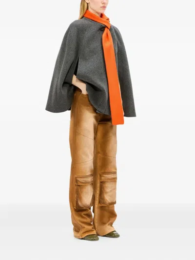 Msgm Attached-scarf Cape In Gray
