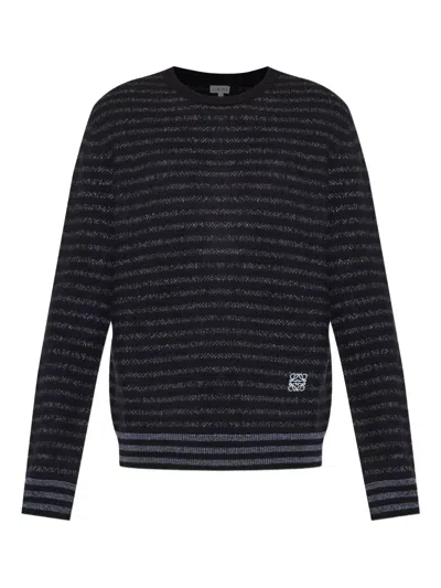 Loewe Striped Logo-embroidered Sweater In Blue
