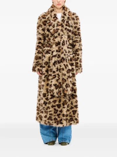Msgm Leopard-print Belted Coat In Brown
