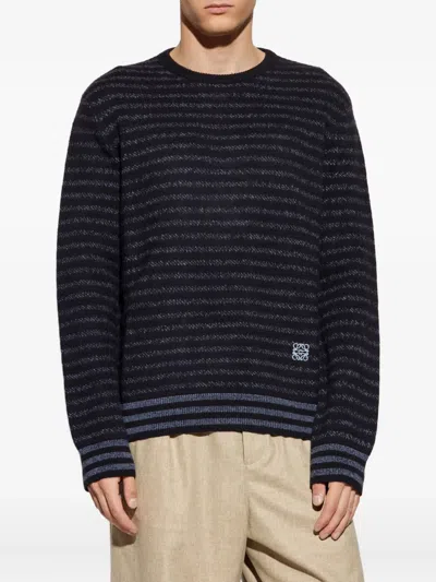 Loewe Striped Logo-embroidered Sweater In Blue