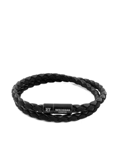 Tateossian Double Wrap Woven Bracelet In Black