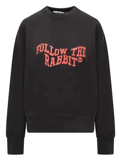 Msgm Black Sweatshirt With Follow The Rabbit Print In Black
