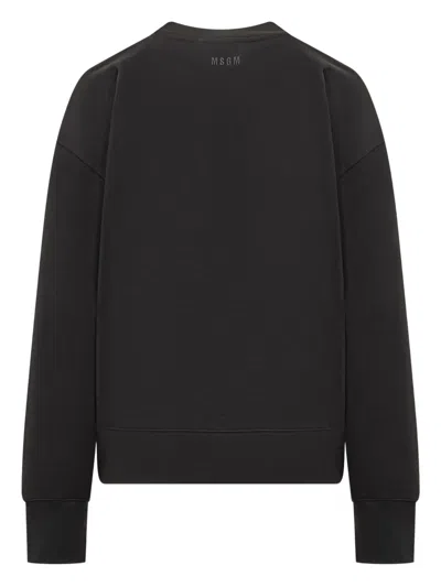 Msgm Black Sweatshirt With Follow The Rabbit Print In Black