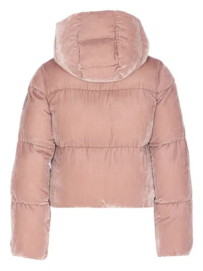 Elisabetta Franchi Sunrise Velvet Hooded Down Jacket In Pink