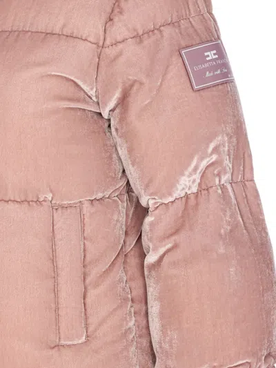 Elisabetta Franchi Sunrise Velvet Hooded Down Jacket In Pink
