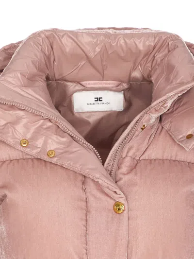 Elisabetta Franchi Sunrise Velvet Hooded Down Jacket In Pink