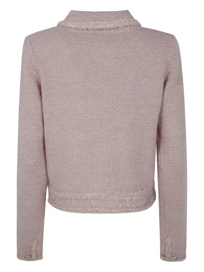 Blugirl Cropped Soft-textured Knit Sweater With Classic Collar In Pink