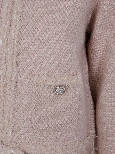 Blugirl Cropped Soft-textured Knit Sweater With Classic Collar In Pink