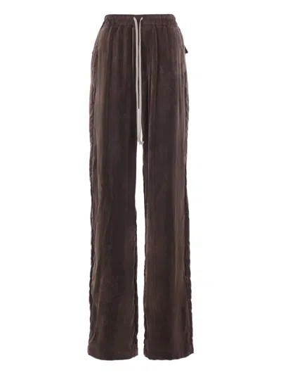 Rick Owens Dietrich Drawstring Velvet Trousers With Patch Pockets In Brown