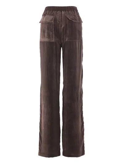 Rick Owens Dietrich Drawstring Velvet Trousers With Patch Pockets In Brown