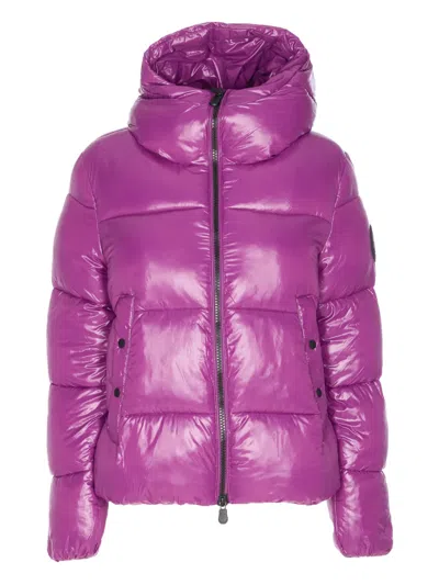 Save The Duck Purple Down Jacket Frontal Zip Closure In Purple