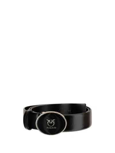 Pinko Black Belt With Logo Plaque Closure In Leather Woman In Black