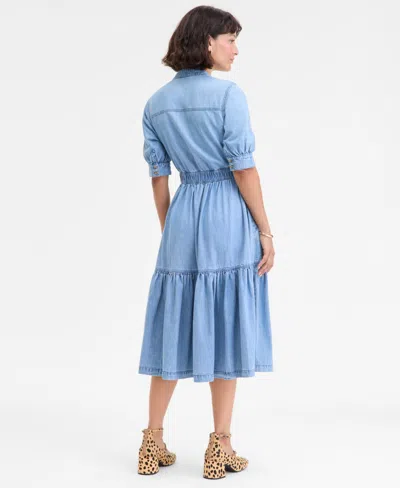 On 34th Women's Denim Puff-sleeve Midi Dress, Macy's Exclusive In Blue