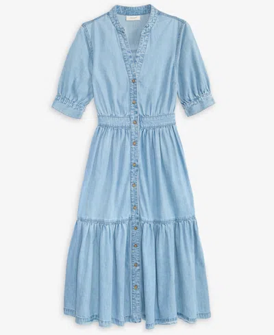 On 34th Women's Denim Puff-sleeve Midi Dress, Macy's Exclusive In Blue