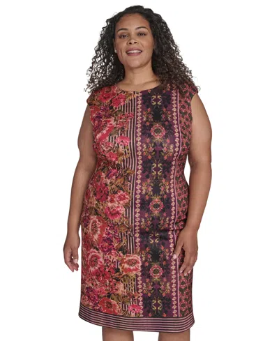 Vince Camuto Plus Size Placement Print Bodycon Midi Dress In Multi