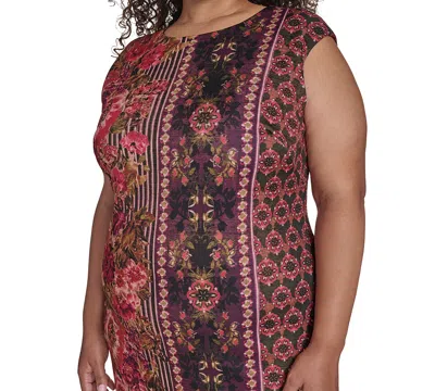 Vince Camuto Plus Size Placement Print Bodycon Midi Dress In Multi