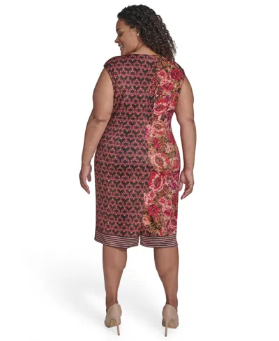 Vince Camuto Plus Size Placement Print Bodycon Midi Dress In Multi
