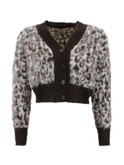 D Exterior Button-up Long-sleeve Cardigan In Animal Print