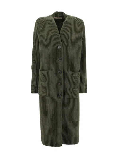 D Exterior Long Ribbed Cardigan In Green